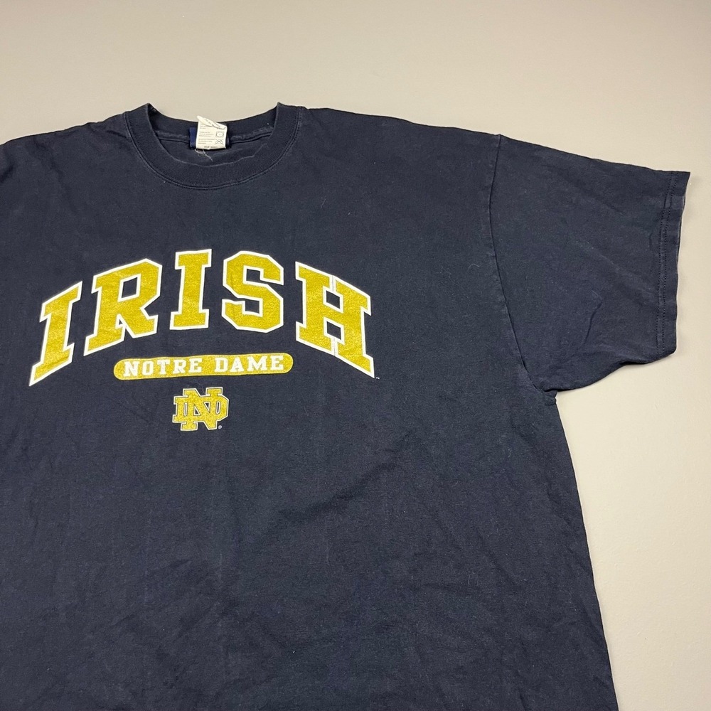 Vintage AS Sports Notre Dame T-Shirt Mens 2XL Navy Blue Irish Graphic Tee Cotton